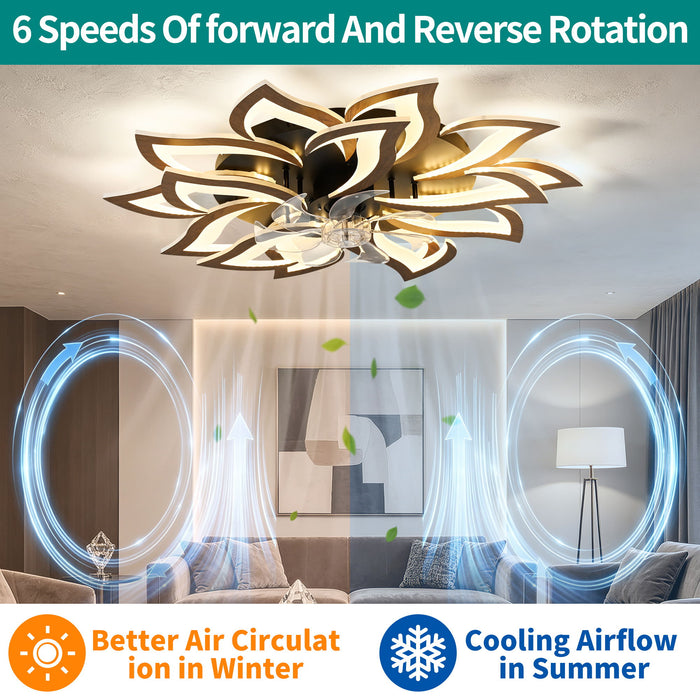Ceiling Fan With Remote Control And Lights, 6 Speeds, 3 Color Temperatures, Low Profile Flush Mount