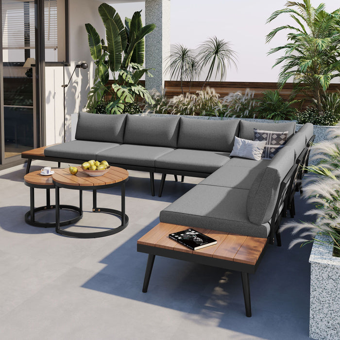 Modern Outdoor Sectional Sofa Set With Nesting Coffee Tables