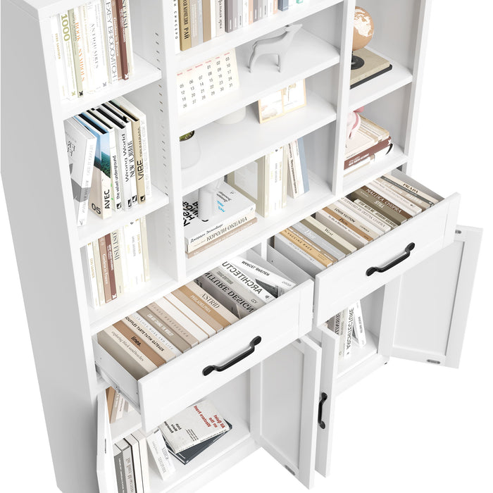 Industrial Bookcase Tall With Adjustable Shelves, Drawers & Doors
