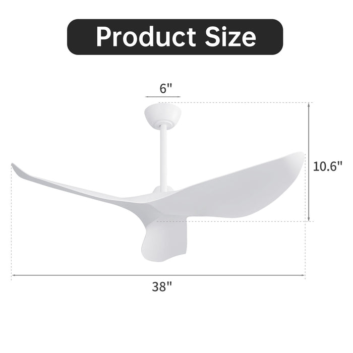 38" Ceiling Fan Without Light With DC Motor And Remote Control