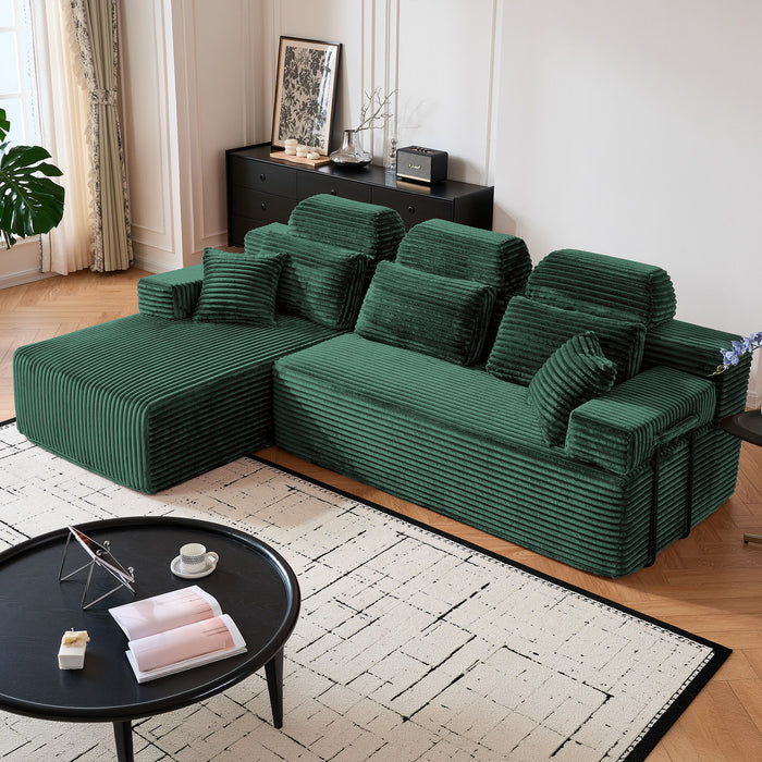 Sectional Sleeper Sofa & Storage Pockets, Modular Couch With Throw Pillows For Living Room