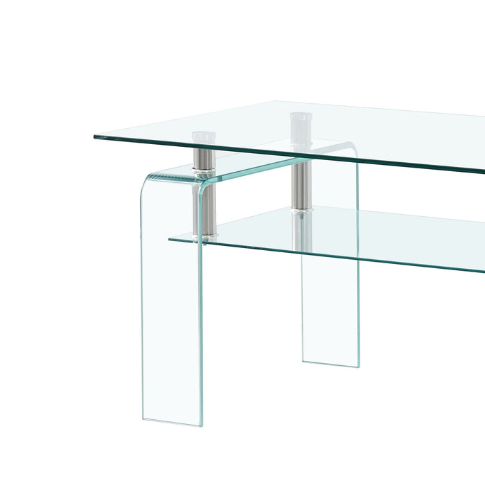 Modern Tempered Glass Coffee Table With 2 Tier Storage For Living Room