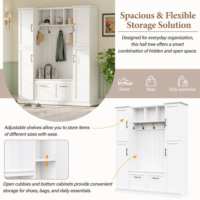Hall Tree With 4 Side Cabinets