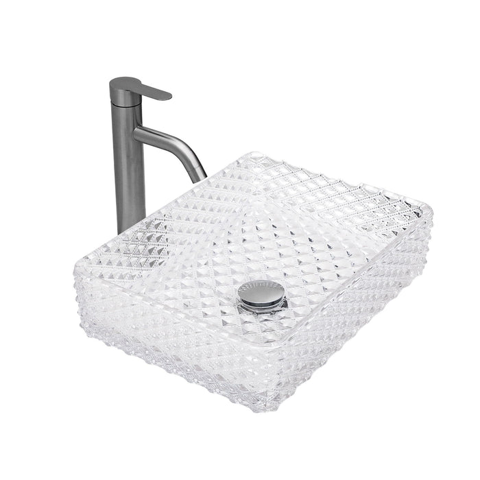 Rectangle Vessel Sink With Diamond Texture With Pop Up Drain (No Faucet) - White