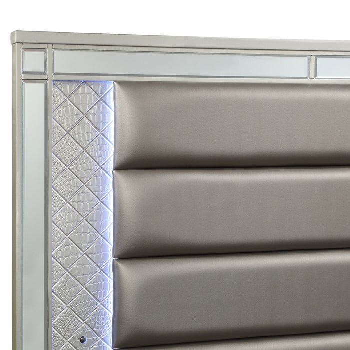 Modern Panel Bed Wit Tufted Design And Integrated LED Lighting