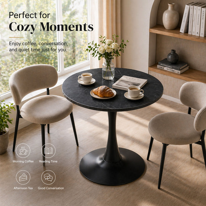 Round Dining Table With Faux Marble Top And Metal Pedestal +, 23.6" Diameter For Kitchen, Living Room, Small Spaces