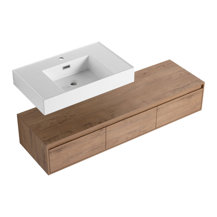 Modern Wall Mounted Bathroom Vanity With Resin Sink And Soft Close Drawer