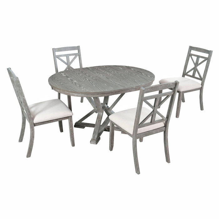 Dining Set With Extendable Round Table And 4 Upholstered Chairs