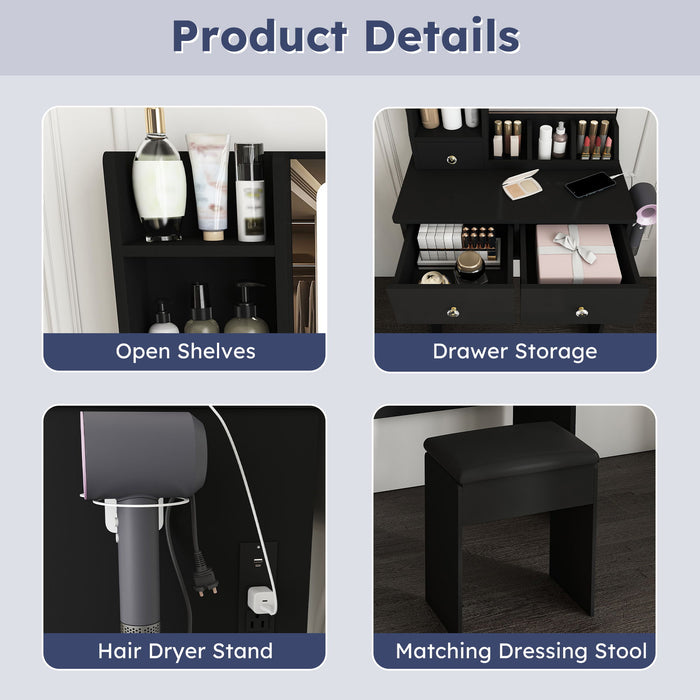 Modern Small Vanity Desk With 3 LED Lighting Modes, 3 Drawers