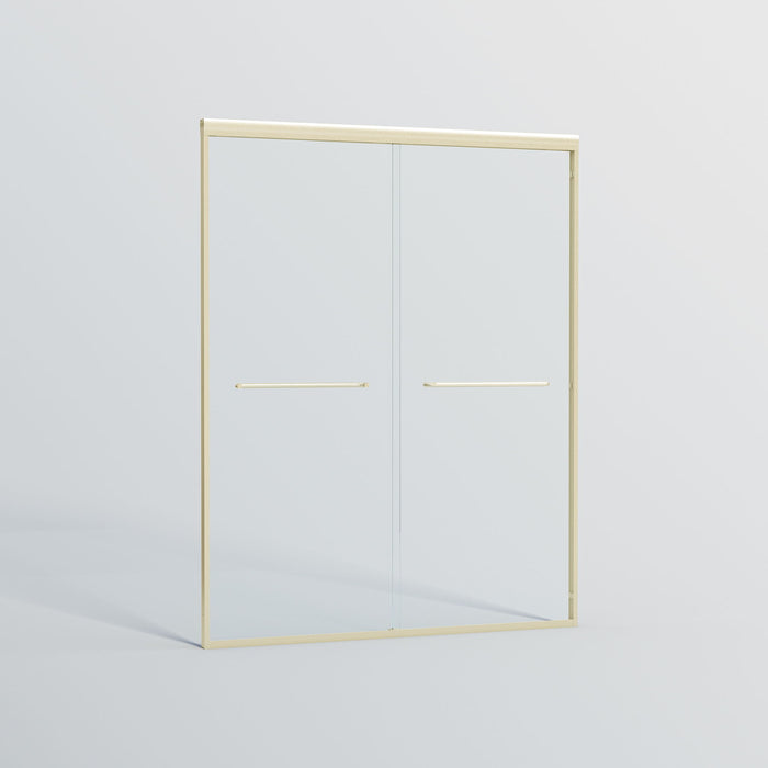 Double Sliding Shower Door, Semi-Frameless Bypass Bathroom Sliding Door With 1/4" (6 Mm) Tempered Glass For Walk-In Shower