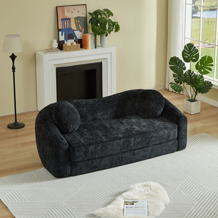 Curved Convertible Sofa, 2 In 1 Frameless Folding Sofa Bed With Pull Out Base And Deep Seat