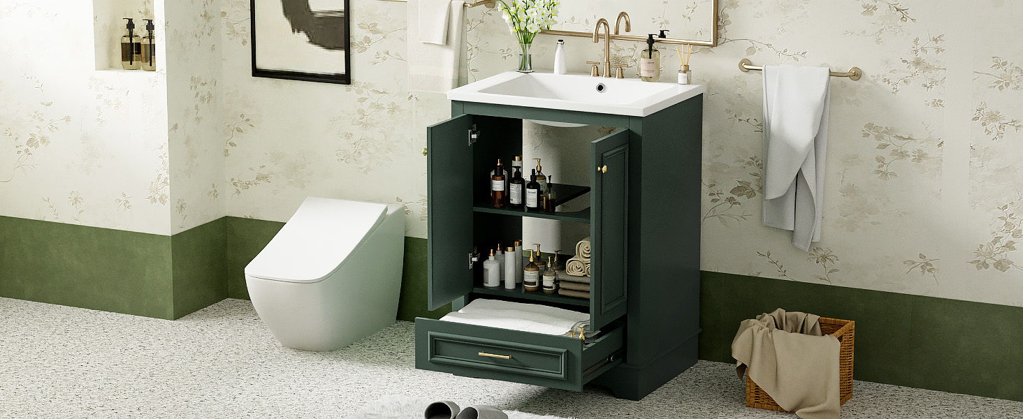 Bathroom Vanity With Ceramic Sink Combo, Modern Freestanding Storage Cabinet With Silver Handles
