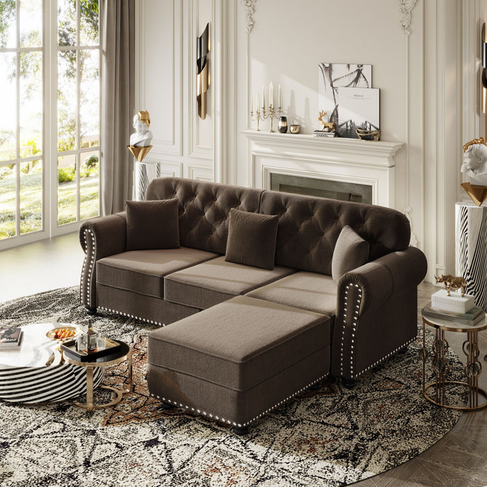 Upholstered Sofa Set With Nailhead Trim And Rolled Armrests, Includes Pillows