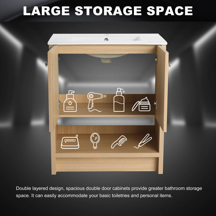 Modern Freestanding Bathroom Vanity With Ceramic Sink And Soft Closing Doors