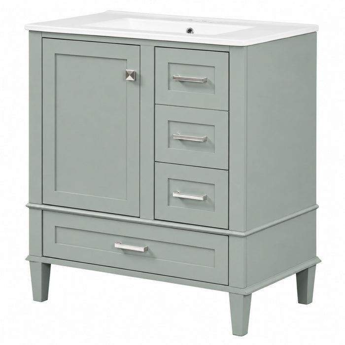 Bathroom Vanity With Sink, Soft Closing Door And Drawers - Light Green