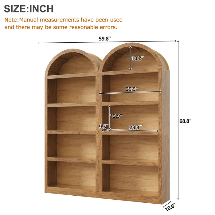 Freestanding Tall 5 Tier Display Bookcase For Living Room (Set of 2) - Brown