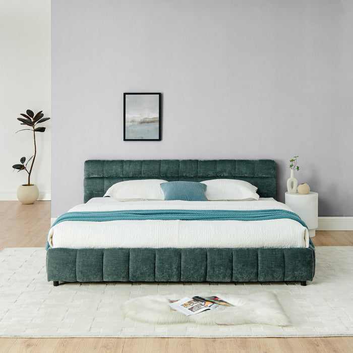 Modern Platform Bed Frame With Thick Chenille Fabric
