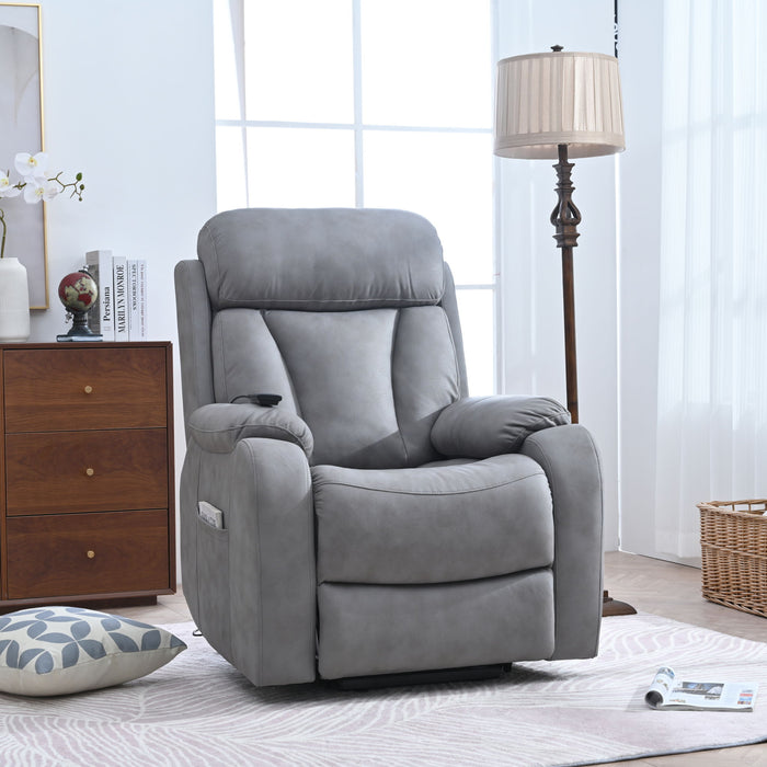 Electric Power Lift Recliner Chair, Fabric Recliner Chair, Home Theater Seating, Living Room Chair, Side Pocket, Remote Control - Light Gray