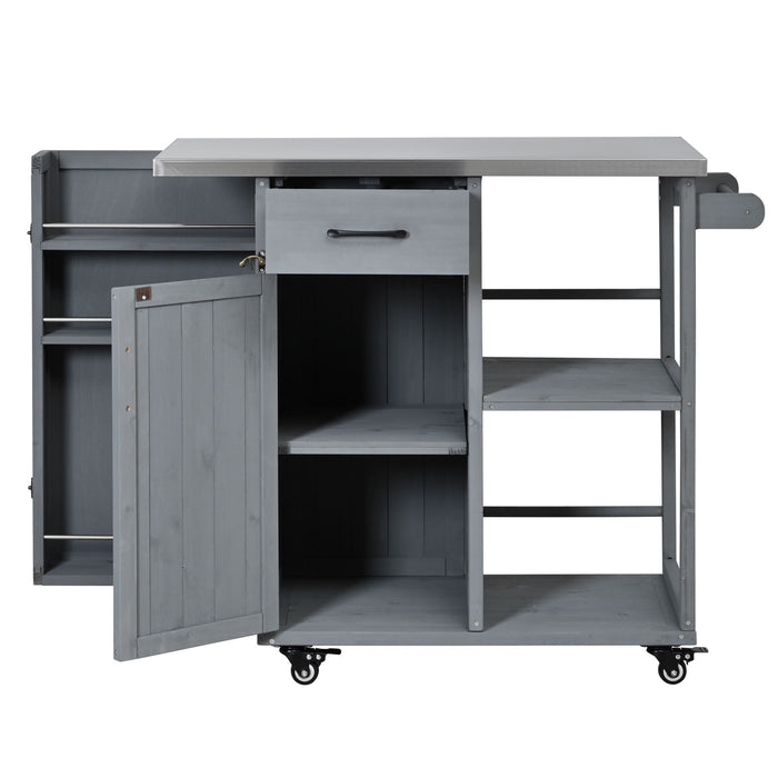 Outdoor Kitchen Island Prep Station With Lockable Wheels, Ample Storage, Towel & Spice Racks
