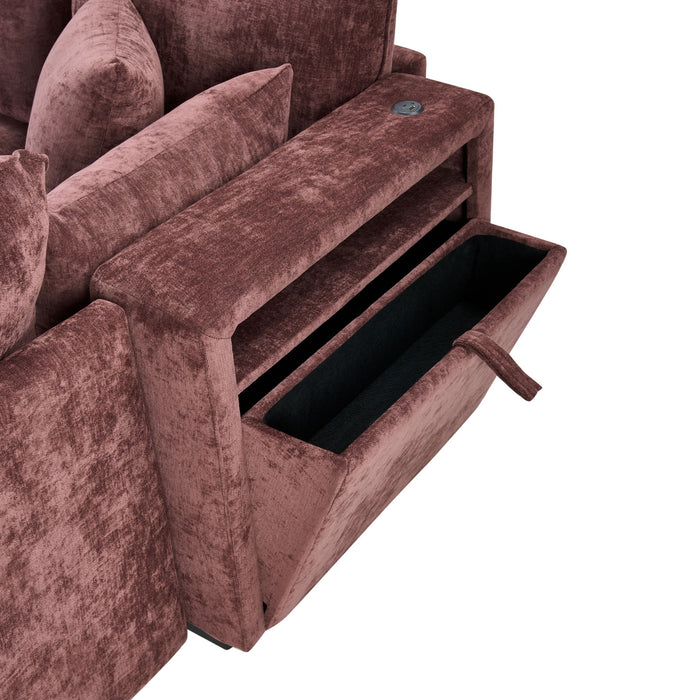 Modern Sectional Sofa U-Shaped With Movable Ottoman Storage Armrests And USB Ports