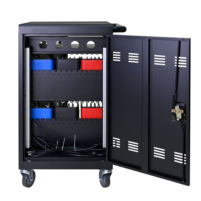 32 Bit Device Charging Trolley For Tablets And Laptops With Cable Management, Removable Doors - Matte Black