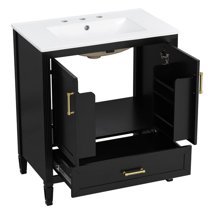 Elegant Fluted Bathroom Vanity With Sink, Soft Close Doors & Drawer