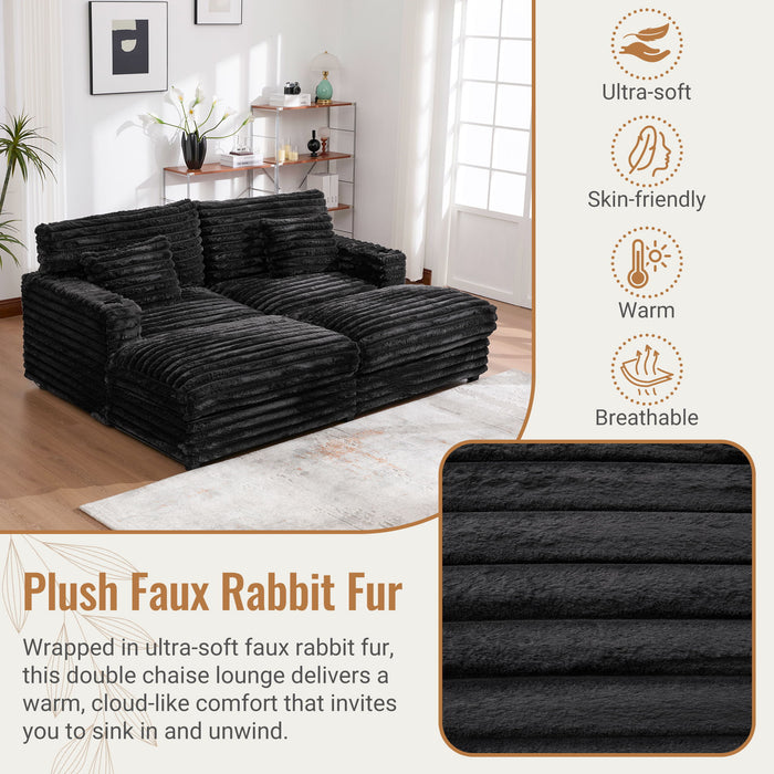 Oversized Double Chaise Lounge Sofa With USB Ports And Cup Holders