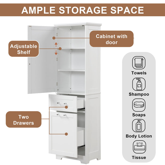 Tall Freestanding Bathroom Storage Cabinet With Adjustable Shelf And 2 Drawers