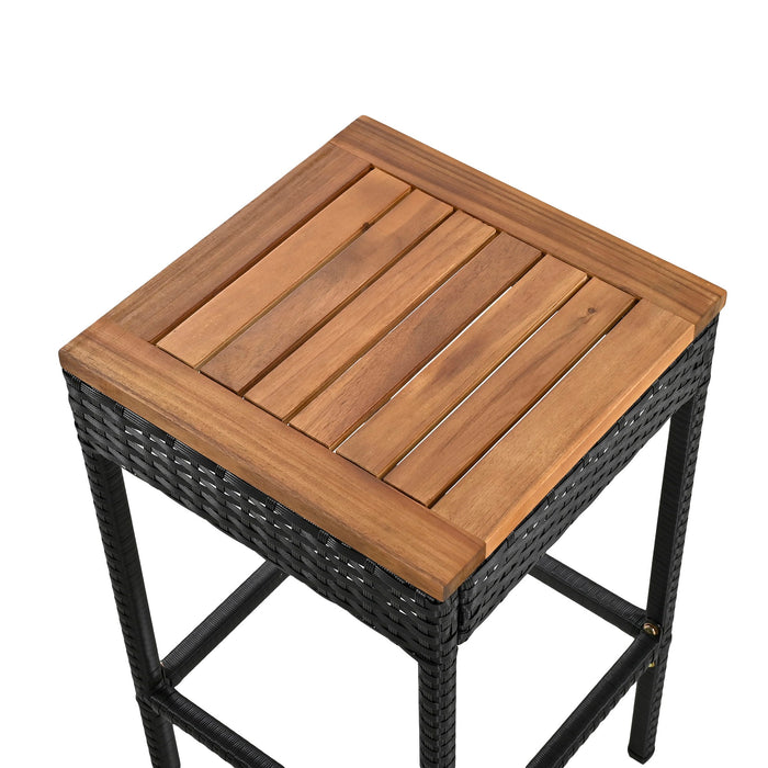 Outdoor Acacia Wood Bar Height Table And Eight Stools With Cushions