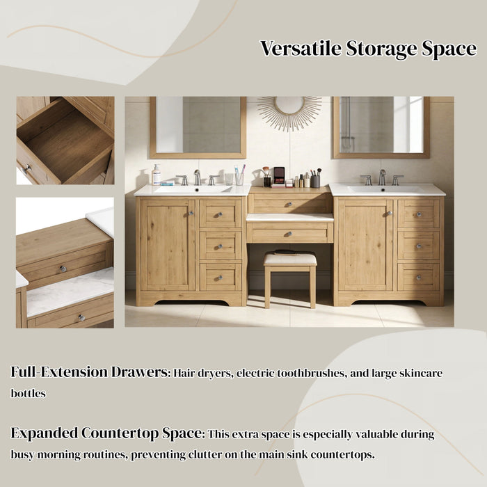 Double Sink Bathroom Vanity With Countertop, 2 Ceramic Sinks, 6 Drawers, Soft Close Design