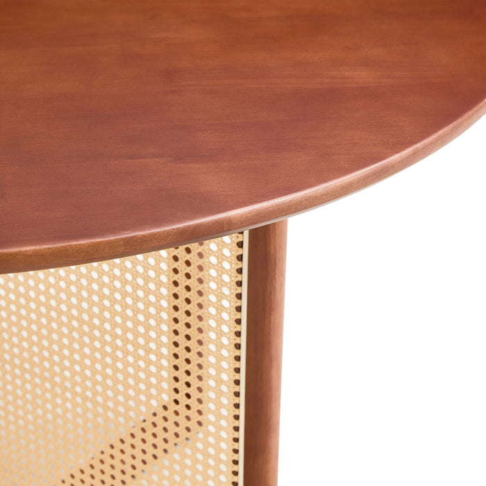 Retro Round Table With Imitation Rattan Rubber Wood - Walnut