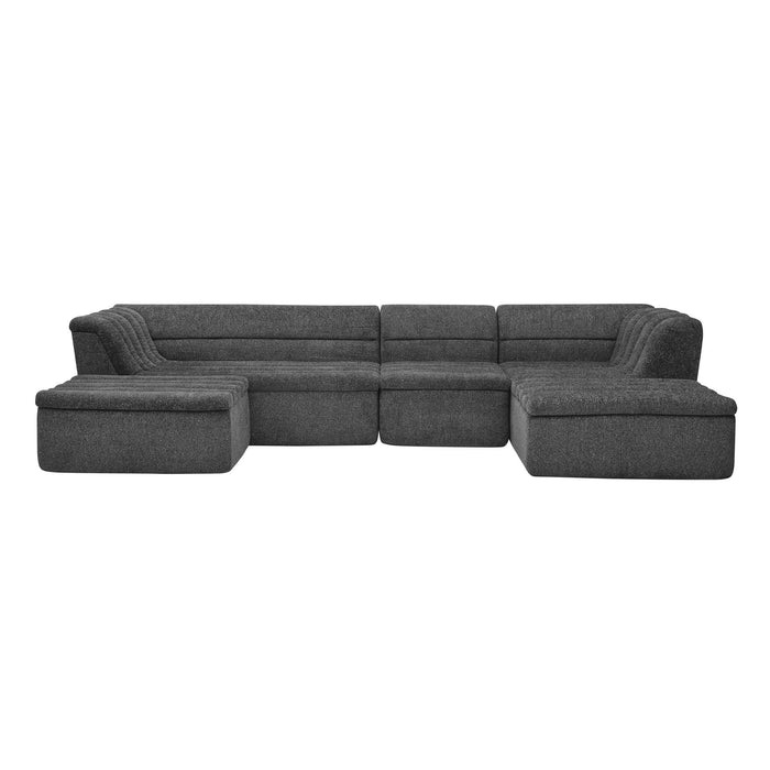 U-Shaped Modular Sectional Sofa With Chaise And Movable Ottoman With Wave-Shaped Armrest
