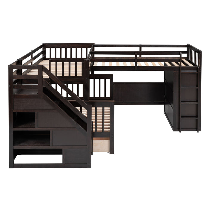 L Shaped Bunk Bed With 3 Drawers, Portable Desk And Wardrobe