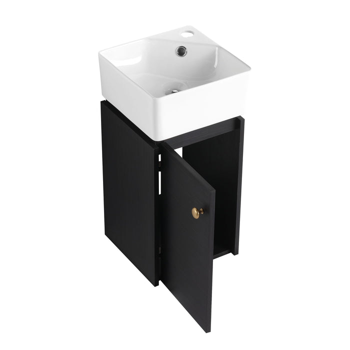 Compact Bathroom Vanity With Sink, Soft Close Door - Black Chestnut