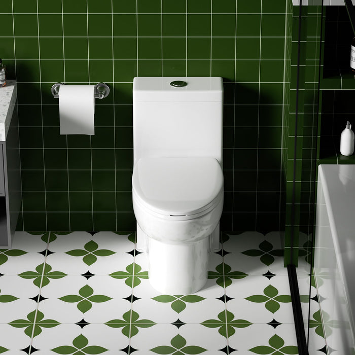 Gloss Tornado Flush 1 Piece Toilet With Soft Closing Seat, Water Saving Dual Flush - Gloss White