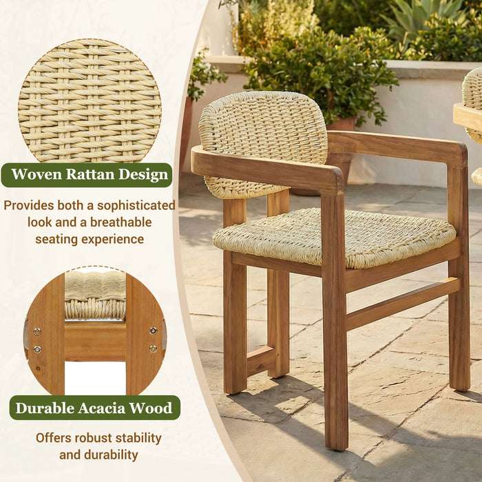 Outdoor Accent Armchairs For Patio (Set of 2) - Natural / Teak