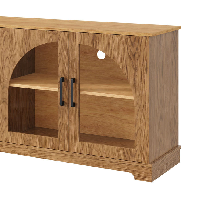 TV Stand With Semi Arched Glass Doors, Media Console With Adjustable Shelves For Living Room - Brown