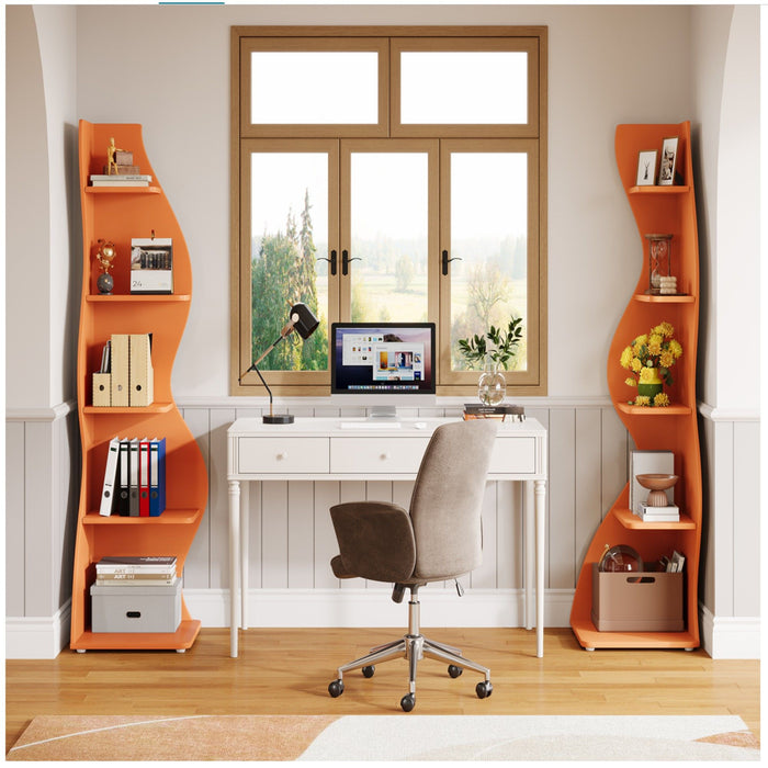 5 Tier Wavy Corner Bookshelf And Plant Stand For Living Room