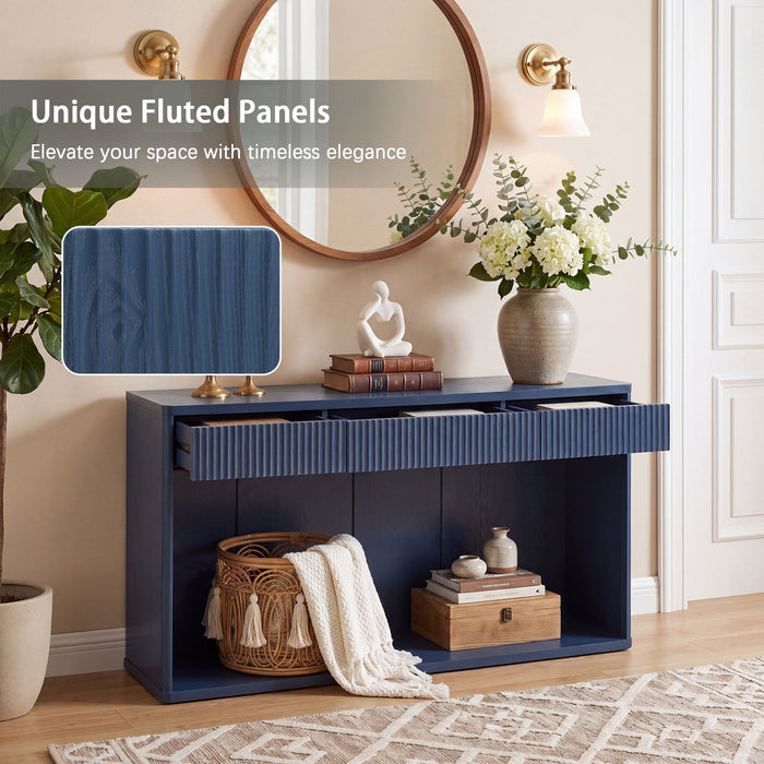 Fluted Console Table With 3 Drawers, Long Sofa Table Behind Couch For Living Room