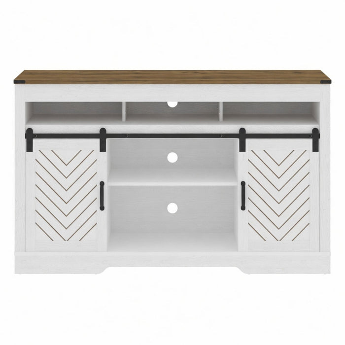 TV Stand With Sliding Barn Doors And Adjustable Storage - White / Oak