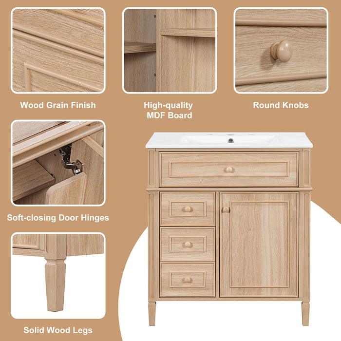 Bathroom Vanity With Sink, Flip Out Drawer, 2 Soft Close Drawers, 1 Soft Close Door - Wood