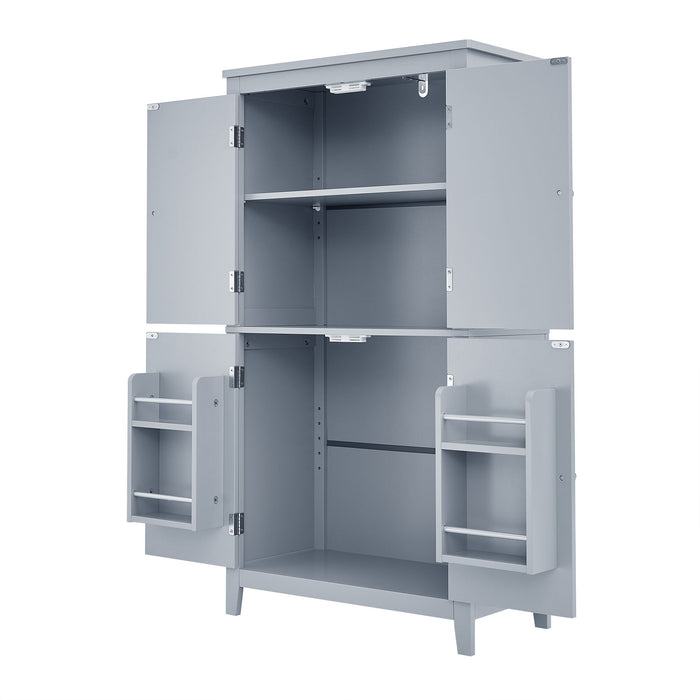 Elegant Bathroom Floor Storage Cabinet With 4 Doors, Adjustable Shelves