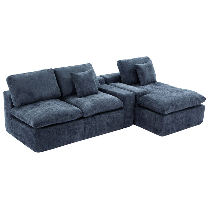 Cloud Sectional Sofa With Double Layer Cushion And Side Pockets, Free-Combined