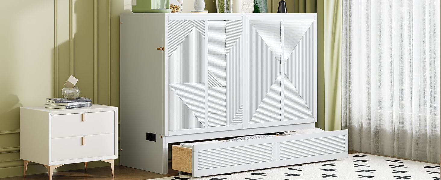 Murphy Bed With Large Drawer, USB Ports And Outlets