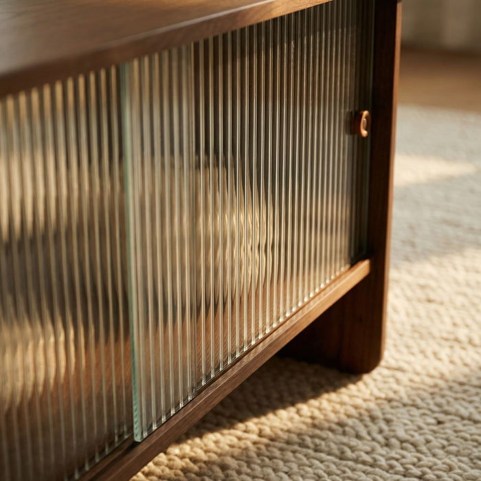 Rectangular Coffee Table With Sliding Door Storage Center