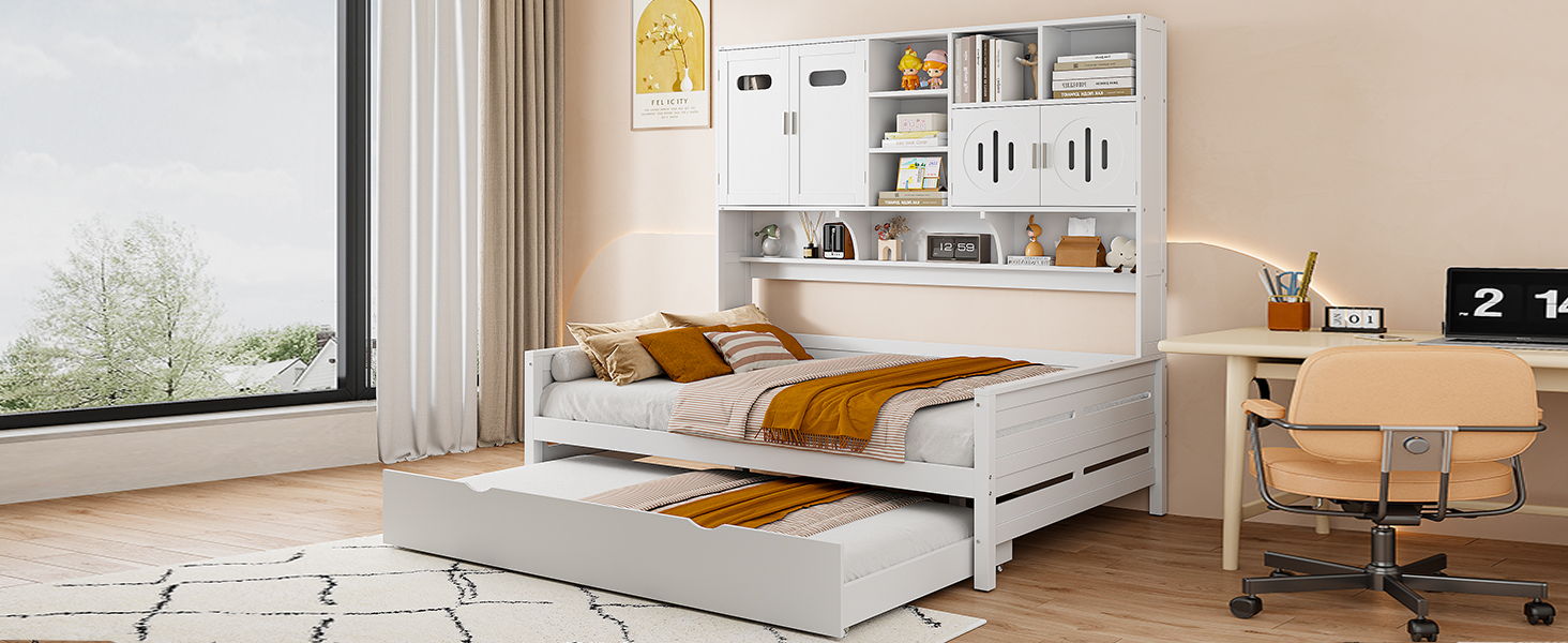 Daybed With All-In-One Cabinet And Shelf