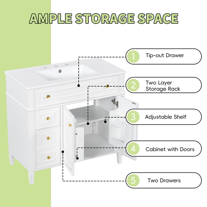 Bathroom Vanity With Sink, 3 Drawers & 2 Soft-Close Doors