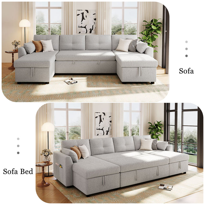 U-Shaped Sectional Sofa Bed With Storage And USB Ports