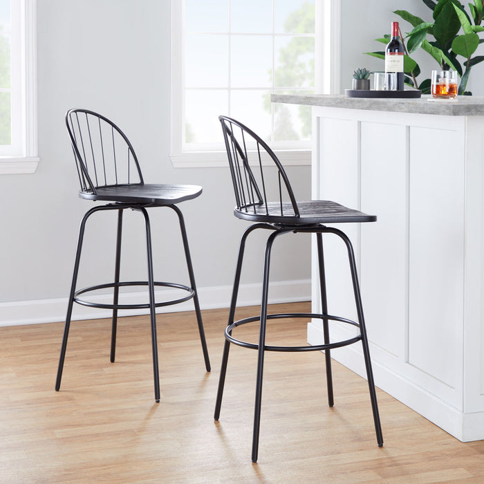 Riley - Claire Farmhouse Fixed Height Barstool With Swivel With Round Footrest (Set of 2)