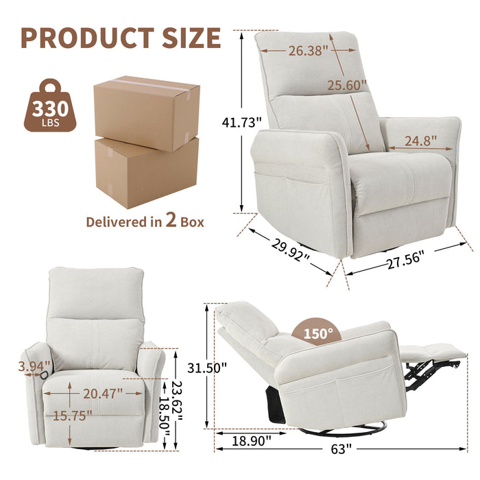 270° Power Swivel Rocker Glider Recliner Chair With USB Ports